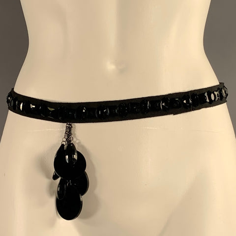 Ceinture vintage noire à perles, taille 28