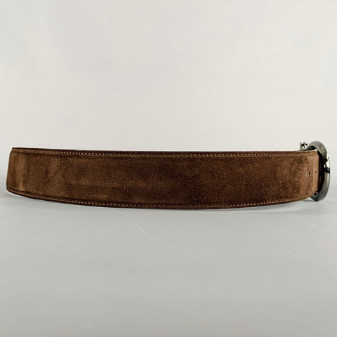 SALVATORE FERRAGAMO Size 36 Brown Gunmetal Suede Belt