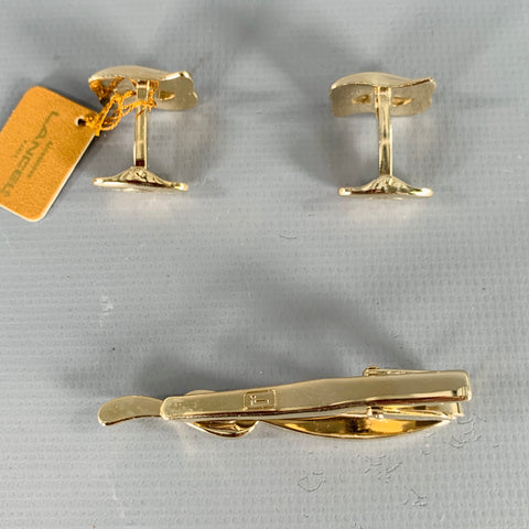 LANCEL Gold Metal Monogram Cuff Links Tie Clip Set