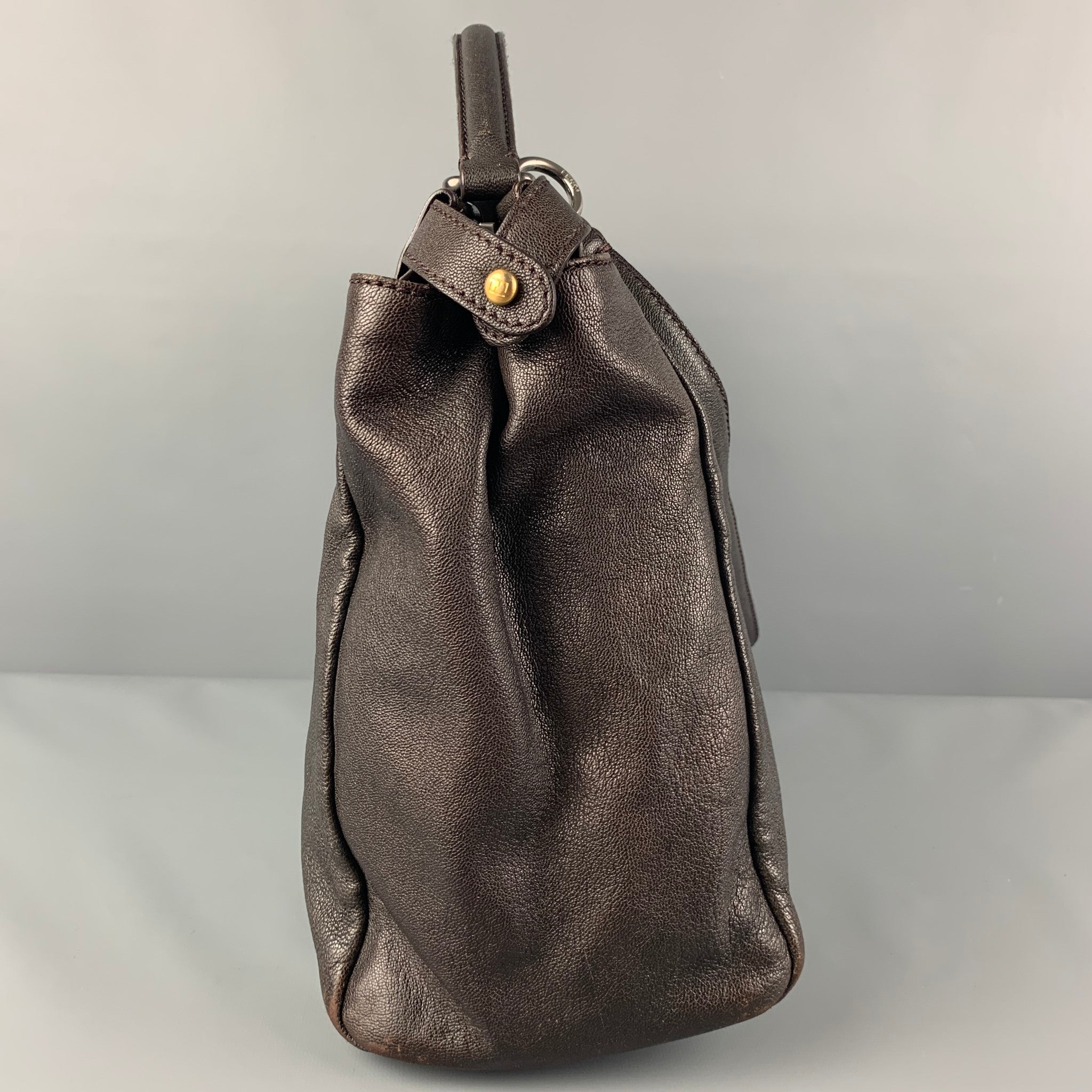 FENDI 2009 Brown Gold Ombre Leather Satchel Large Zucca Peekaboo