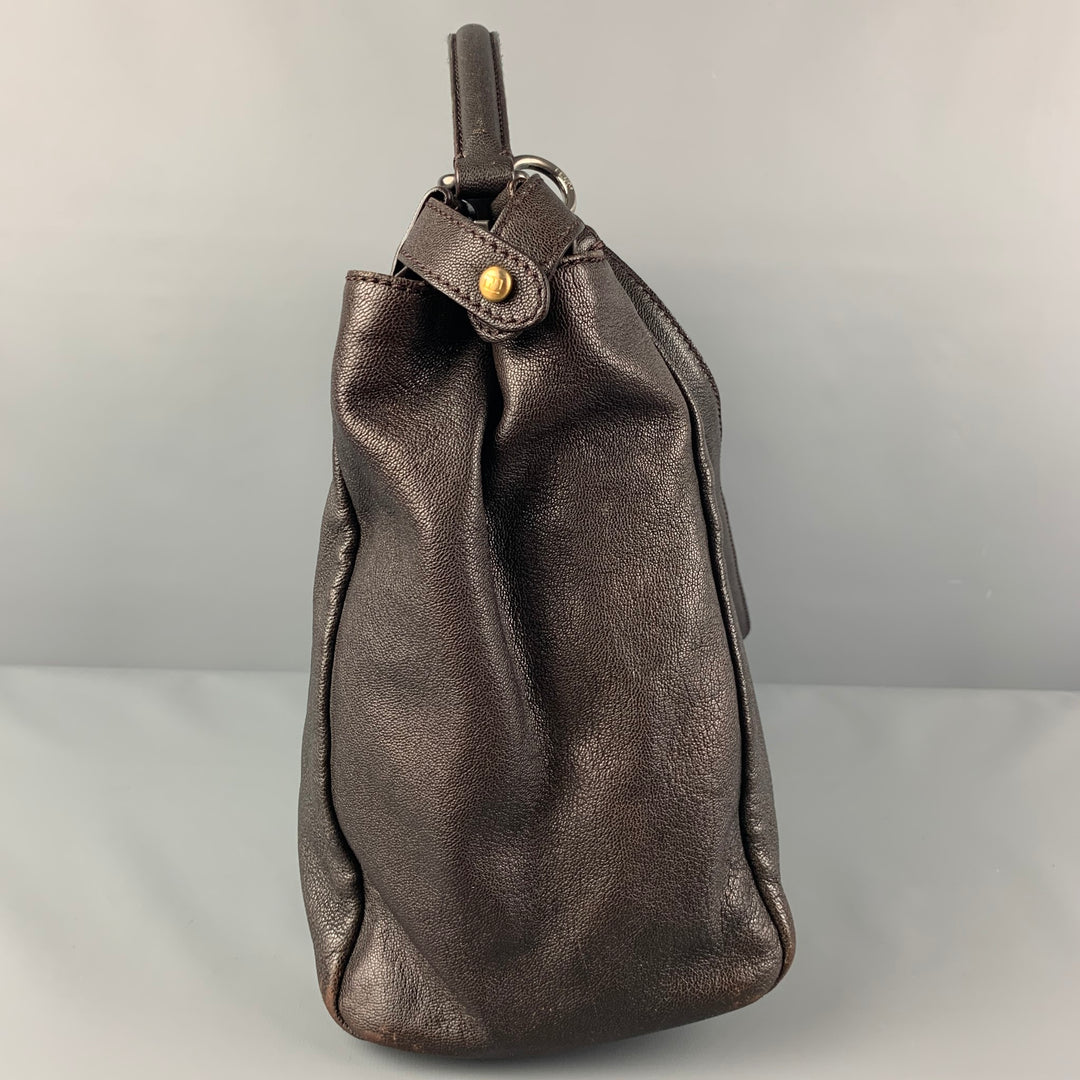 FENDI 2009 Bolso satchel de cuero marrón dorado degradado Bolso grande Zucca Peekaboo