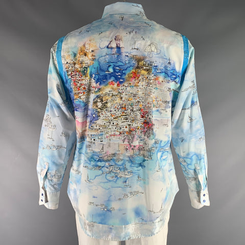 ROBERT GRAHAM Size L White Blue Print Cotton Button Up Long Sleeve Shirt