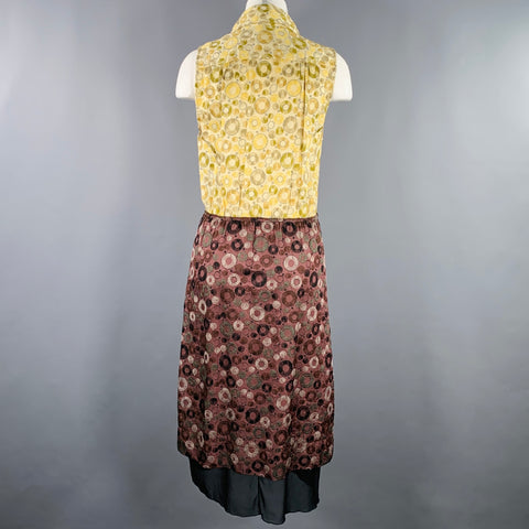 MARC JACOBS Size 4 Yellow Brown Rayon Silk Embroidered Elastic Waistband Dress