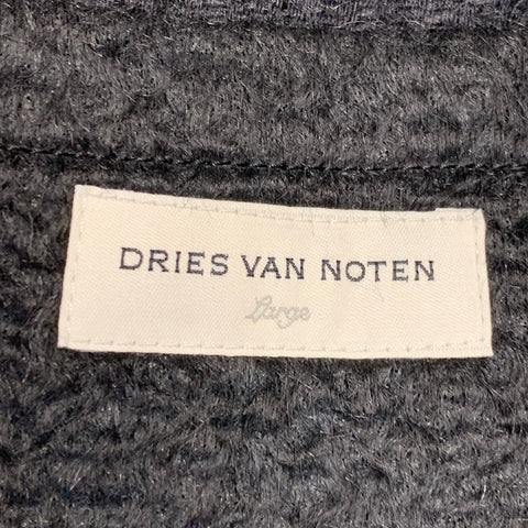 DRIES VAN NOTEN Size L Black Textured Mohair Blend Epaulets Coat