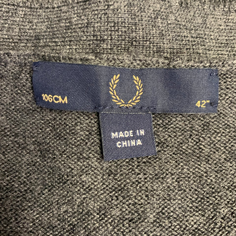 FRED PERRY Size L Grey Heather Wool Cardigan