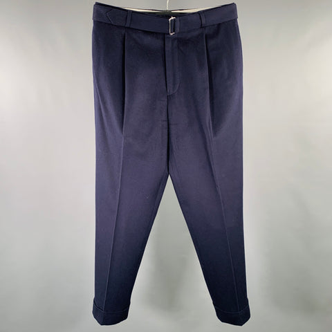 OFFICINE GENERALE Size 32 Navy Wool Pleated Belted Casual Pants