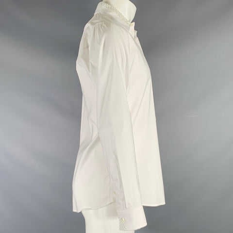 PAUL SMITH Size M White Black Cotton Blend Polka Dot Trim Long Sleeve Shirt