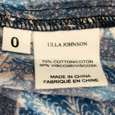 ULLA JOHNSON Size XS Manet Navy Brown Cotton Blend Floral V-Neck Blouse