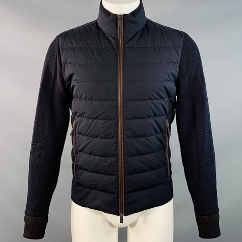 ERMENEGILDO ZEGNA Size 38 Navy Brown Quilted Wool Cotton Jacket