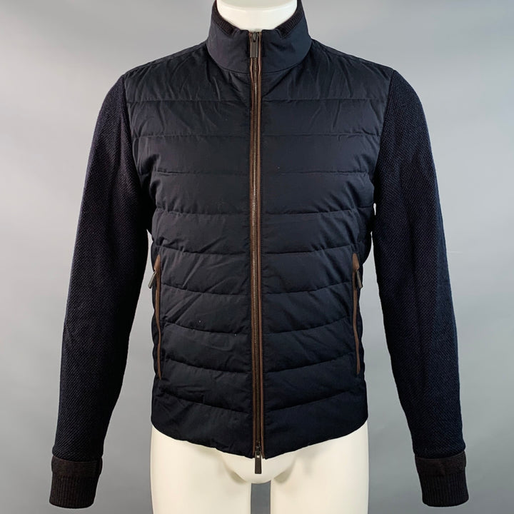 ERMENEGILDO ZEGNA Size 38 Navy Brown Quilted Wool Cotton Jacket