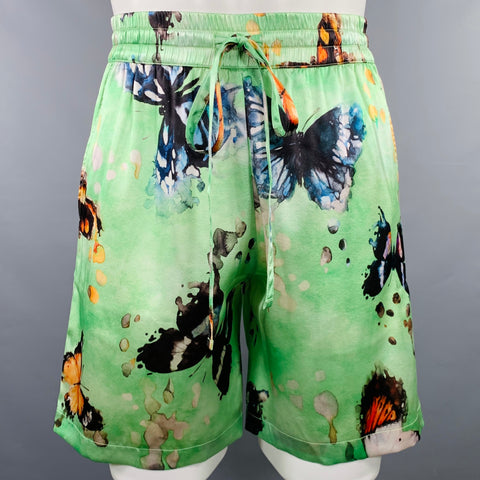 NAHMIAS SS23 Size S Butterflies Green Multi Color Print Silk Blend Drawstring Shorts