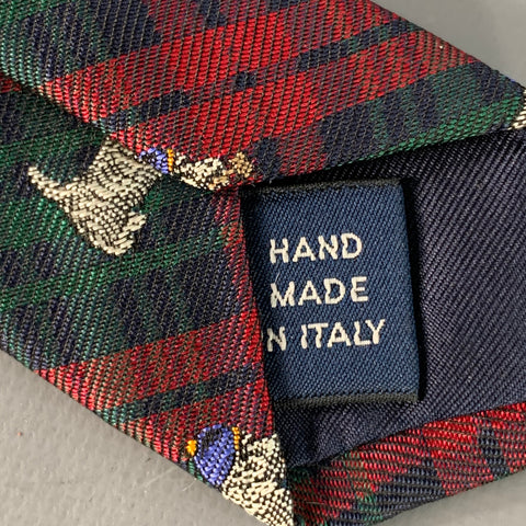 POLO by RALPH LAUREN Scottish Terrier Red Green Plaid Silk Tie