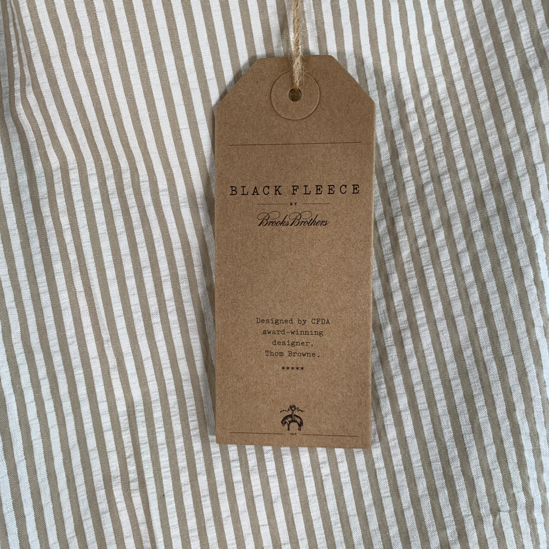 BLACK FLEECE Size 35 Beige White Stripe Cotton Seersucker Button Fly Casual Pants