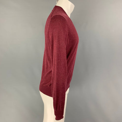 BRUNELLO CUCINELLI Size S Burgundy Cashmere Silk V-Neck Sweater