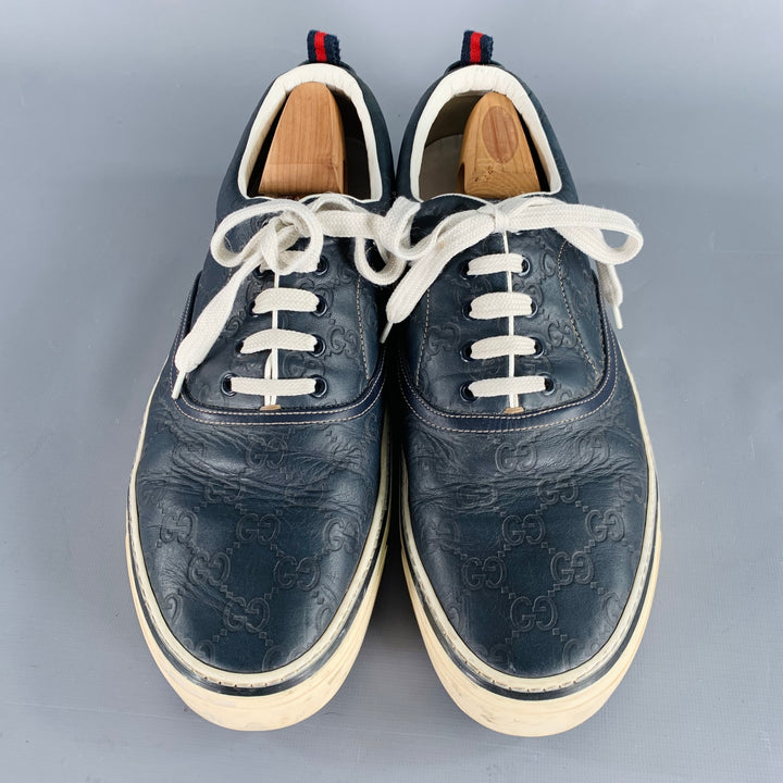 GUCCI Size 11 Guccissima Navy Embossed Leather Sneakers