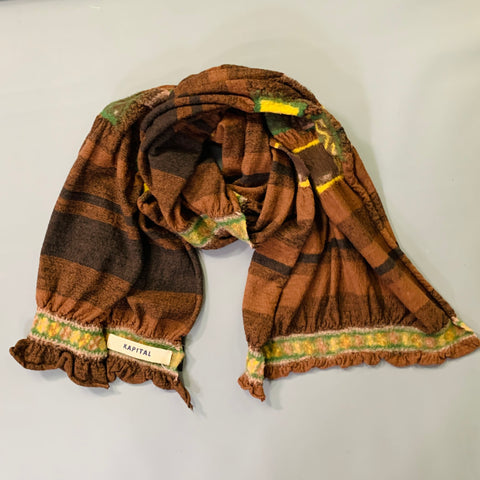 KAPITAL Brown Multi Color Felted Squares Wool Scarf