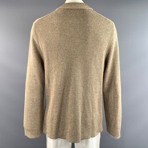 ISAIA Size XXL Tan Khaki Cable Knit Linen Wool Chore Jacket