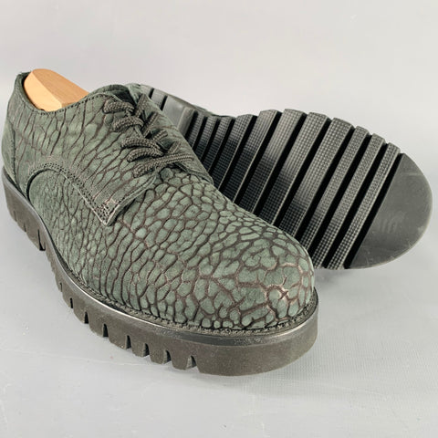 EMPORIO ARMANI Size 6 Green Grey Textured Suede Tread Sole Lace-Up Shoes