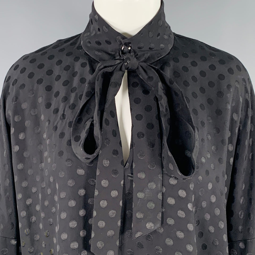 TIBI Size M Black Viscose Dots Bow Blouse