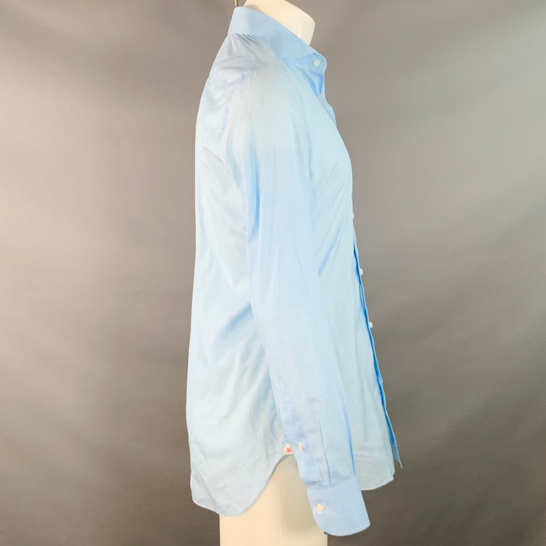 ISAIA Size S Blue White Stripe Cotton Spread Collar Long Sleeve Shirt