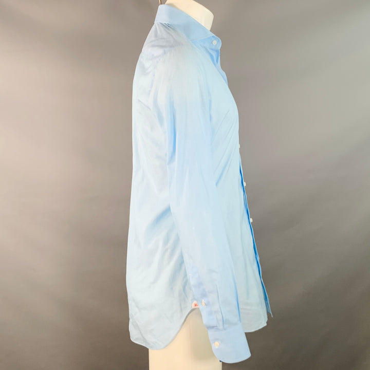 ISAIA Size S Blue White Stripe Cotton Spread Collar Long Sleeve Shirt