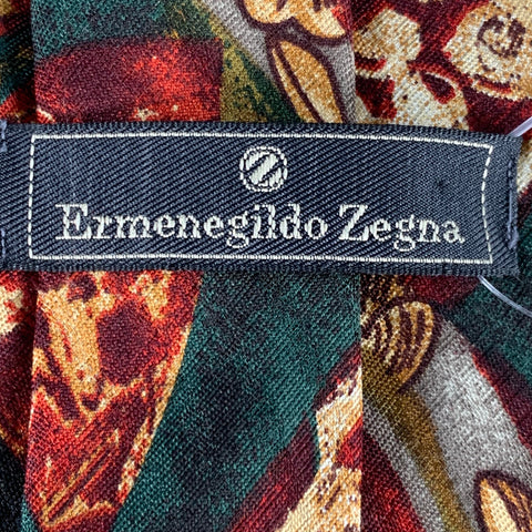 Cravate en soie abstraite bordeaux et verte ERMENEGILDO ZEGNA
