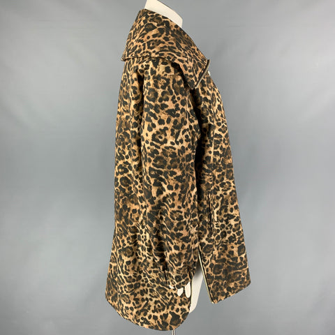 MARINA RINALDI Size L Tan Brown Animal Print Double Breasted Coat