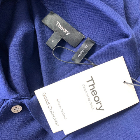 THEORY Size S Navy Solid Viscose Blend Spread Collar Polo