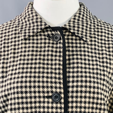 AQUASCUTUM Size XL Black Beige Wool Houndstooth Quilted Buttoned Jacket
