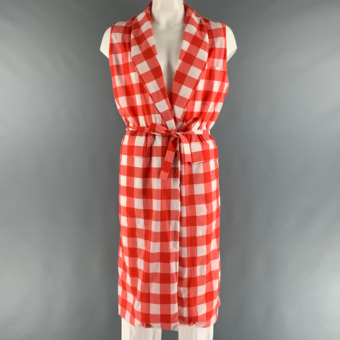 LA PERLA Size L Red White Checkered Nylon Elastane Robe