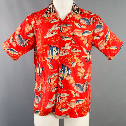 R13 SS19 Size XS Red Multi Color Hawaiian Viscose Camp Short Sleeve Shirt