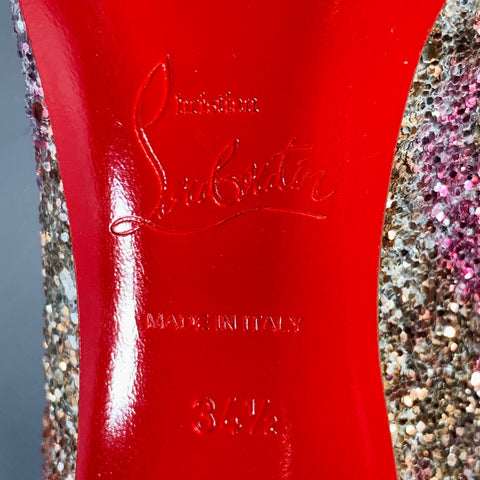 CHRISTIAN LOUBOUTIN Size 4.5 Silver Pink Glitter Stiletto Pumps