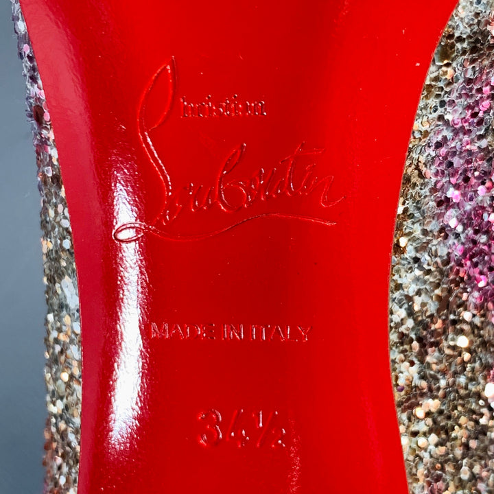 CHRISTIAN LOUBOUTIN Size 4.5 Silver Pink Glitter Stiletto Pumps