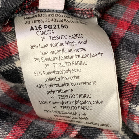GIAMBATTISTA VALLI Taille XL Chemise à carreaux en mélange de laine noire, rouge et blanche à boutons-pression
