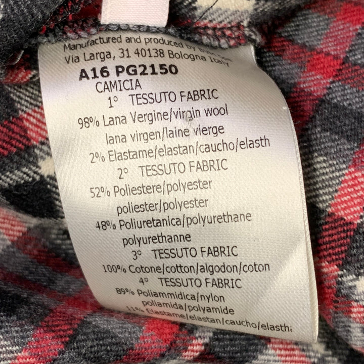 GIAMBATTISTA VALLI Size XL Black Red White Wool Blend Plaid Snaps Shirt