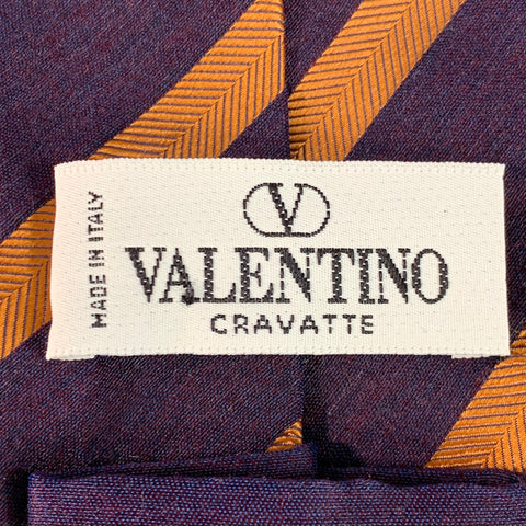 VALENTINO Navy Brown Diagonal Stripe Silk Tie