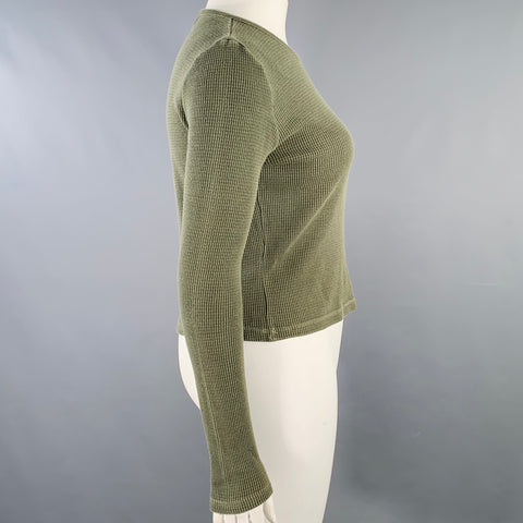 RALPH LAUREN Size L Green Olive Cotton Waffle Knit Crew Neck Pullover