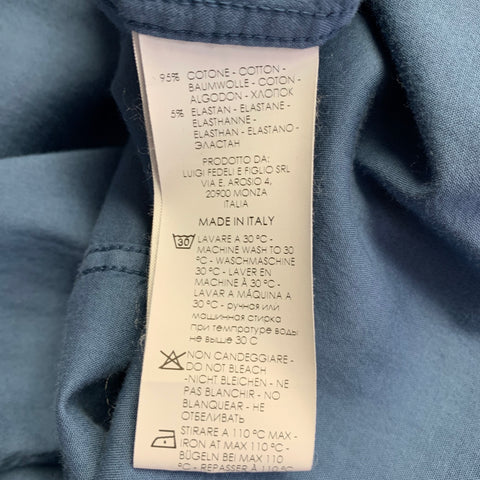 FEDELI Size M Blue Cotton Blend Spread Collar Long Sleeve Shirt