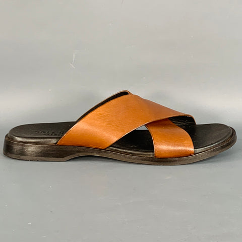 COLE HAAN Size 9 Brown Cognac Calf Leather Criss Cross Slip On Sandals