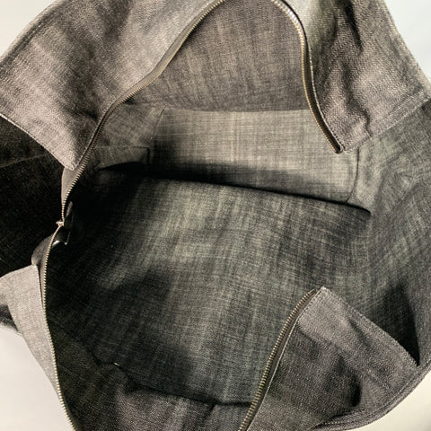 ALAIA Black White Leather Denim Oversized Tote Handbag