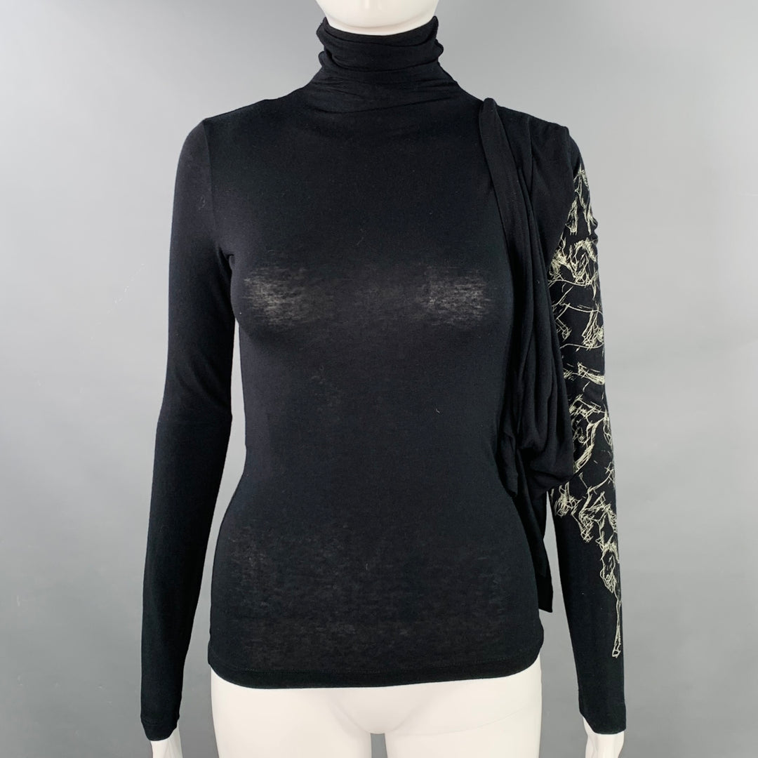 ISABEL DE PEDRO Size 4 Black White Viscose Blend Horses Asymmetrical Pullover