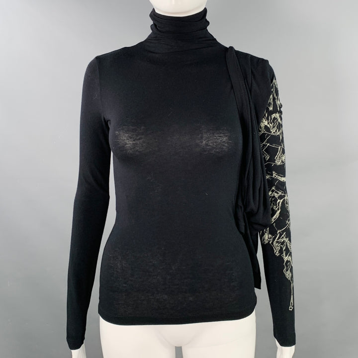 ISABEL DE PEDRO Size 4 Black White Viscose Blend Horses Asymmetrical Pullover