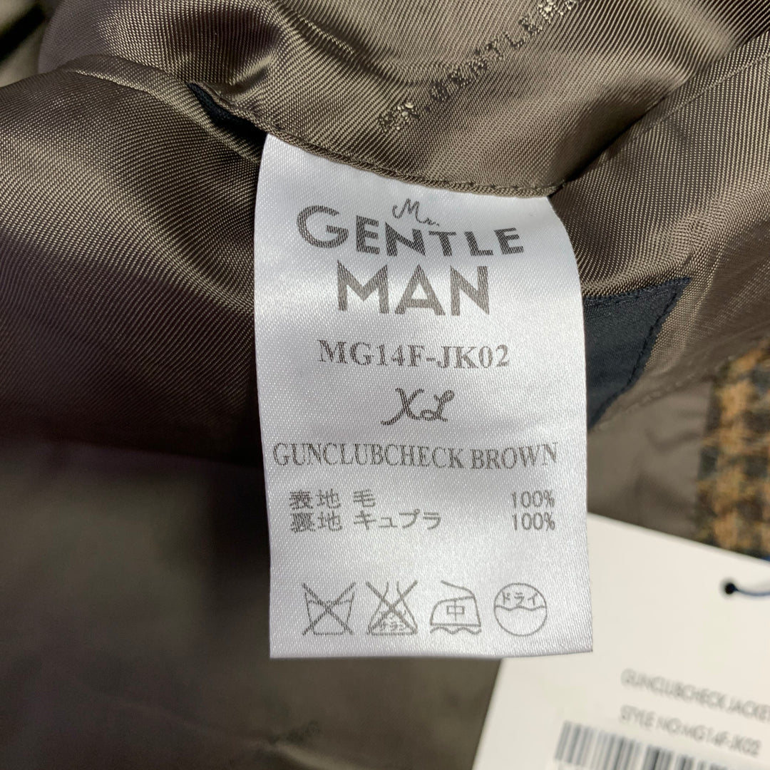 MR. GENTLEMAN Size 42 Brown Houndstooth Wool Notch Lapel Sport Coat