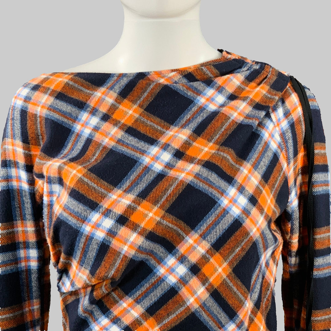 N°21 Size 4 Orange Black White Cotton Plaid Asymmetrical Ruched Maxi Dress