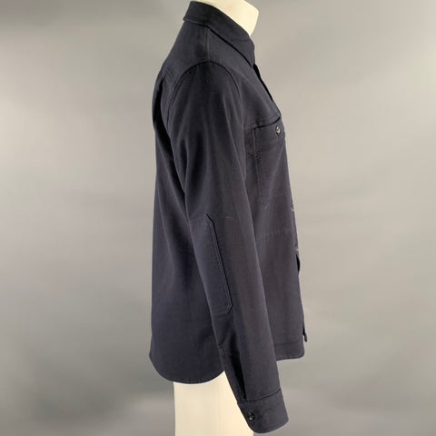 VINCE Size M Navy Patchwork Cotton Blend Pointed Collar Jacket