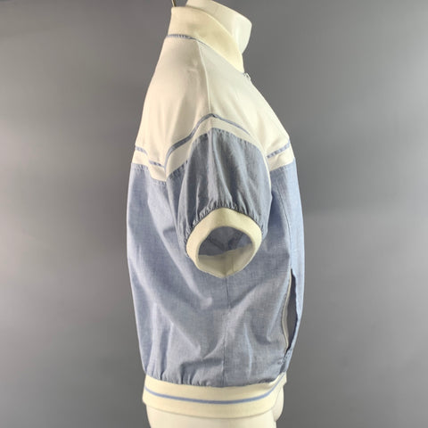 CHRISTIAN DIOR Size M White Light Blue Cotton Blend Short Sleeve Shirt
