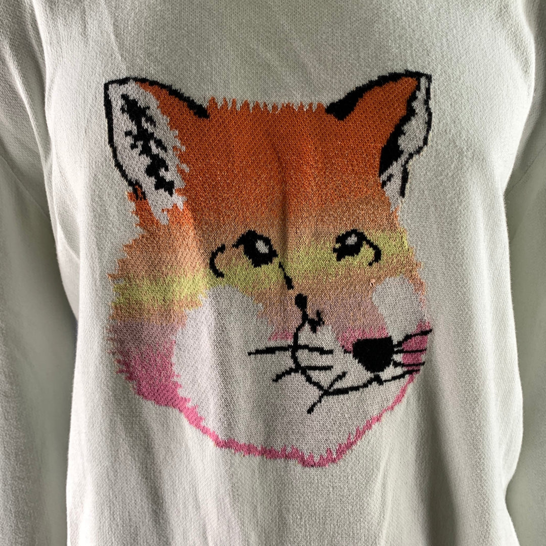 MAISON KITSUNE Size XL Off-White Fox Cotton Ribbed Pullover