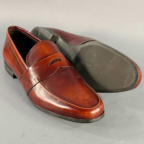 PRADA Size 10 Brown Leather Penny Loafers