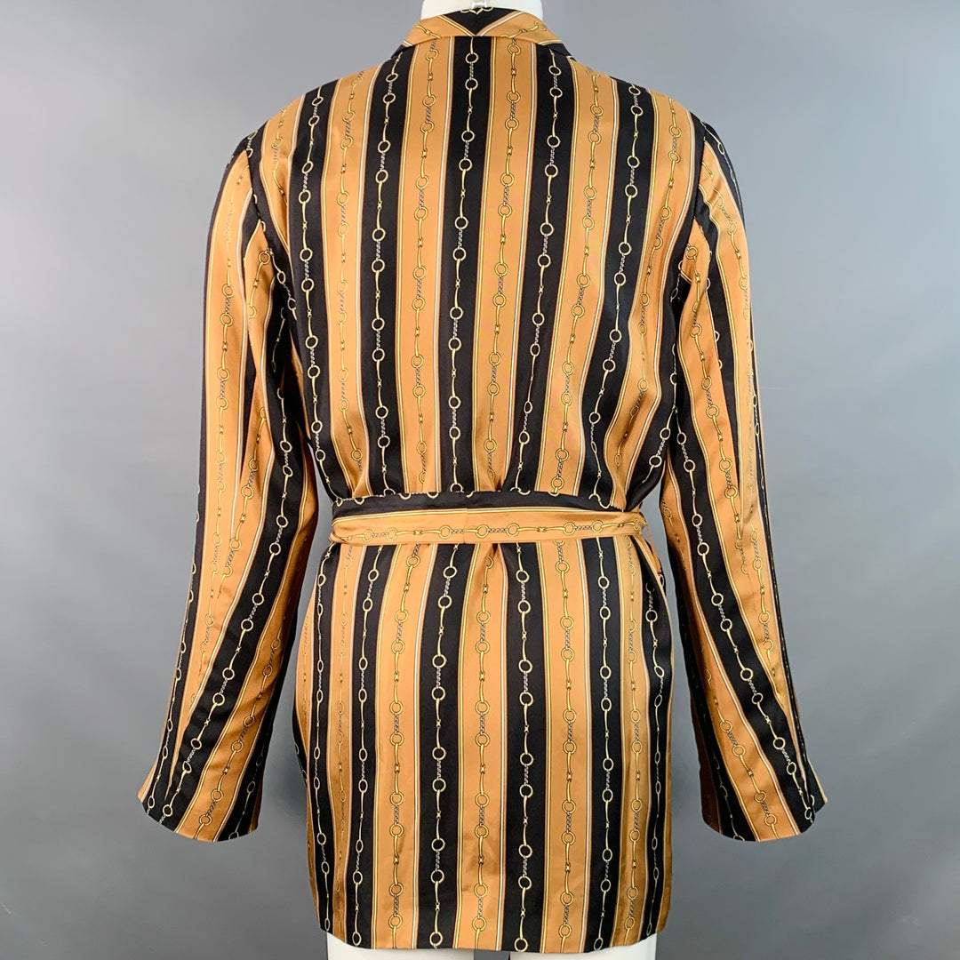 GUCCI 2019 Size 40 Black Brown Gold Chain Silk Dressing Gown Robe Coat Sui Generis Designer Consignment GUCCI 2019 Size 40 Black Brown Gold Chain Silk Dressing Gown Robe Coat Sui Generis Designer Consignment