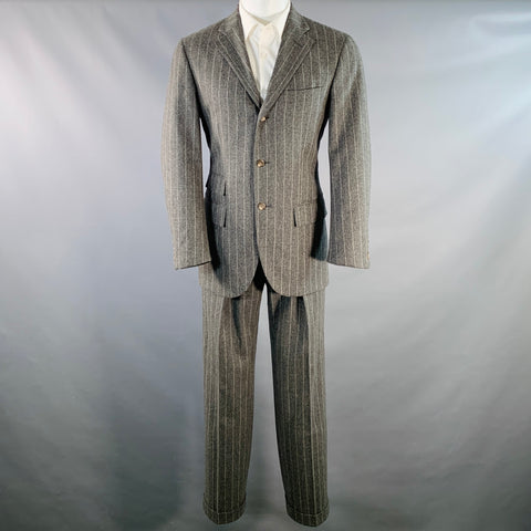 POLO by RALPH LAUREN Size 38 Regular Grey White Chalkstripe Notch Lapel Suit
